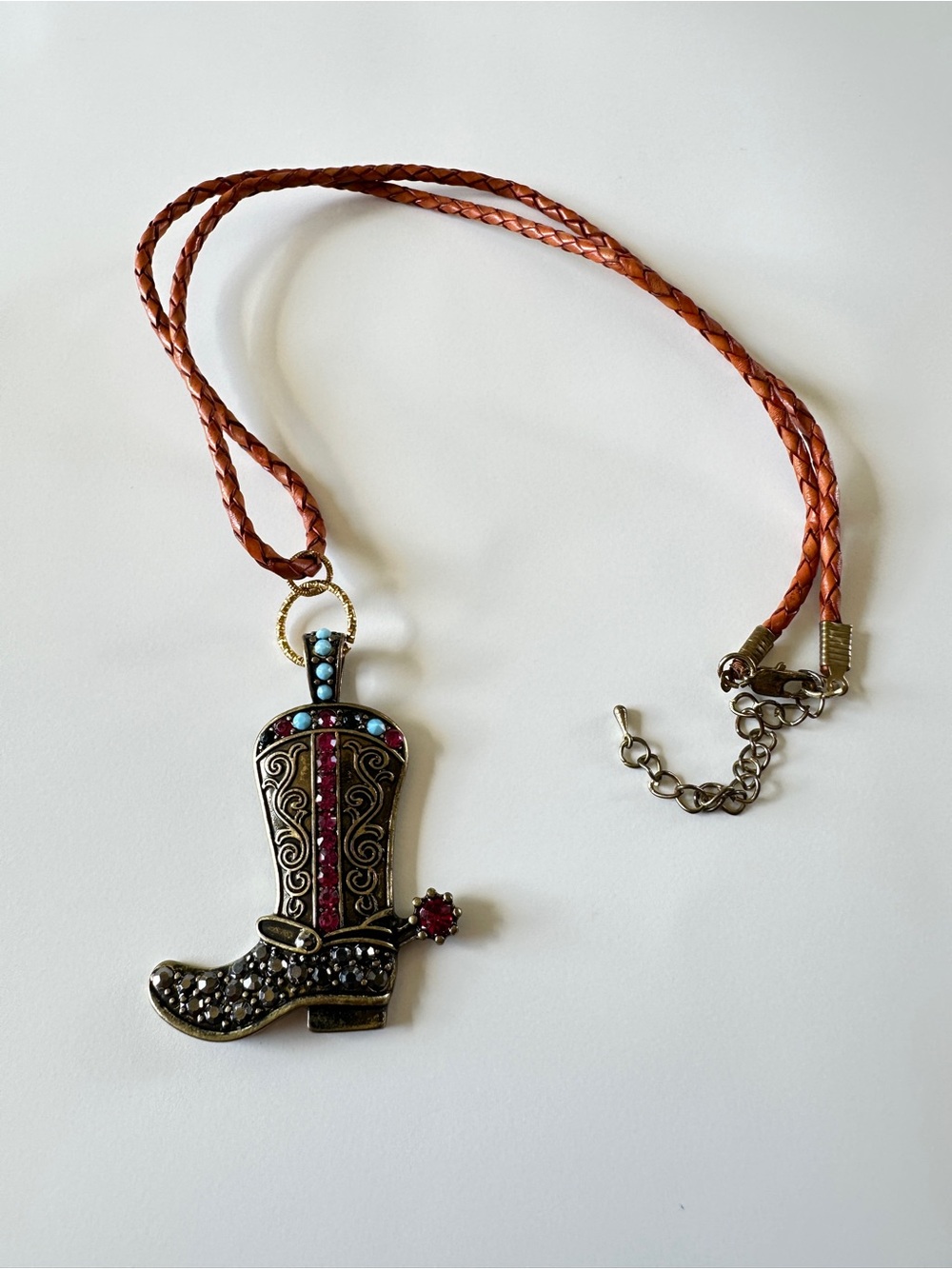 Leather Cord Necklace with Western Boot Pendant - Brown